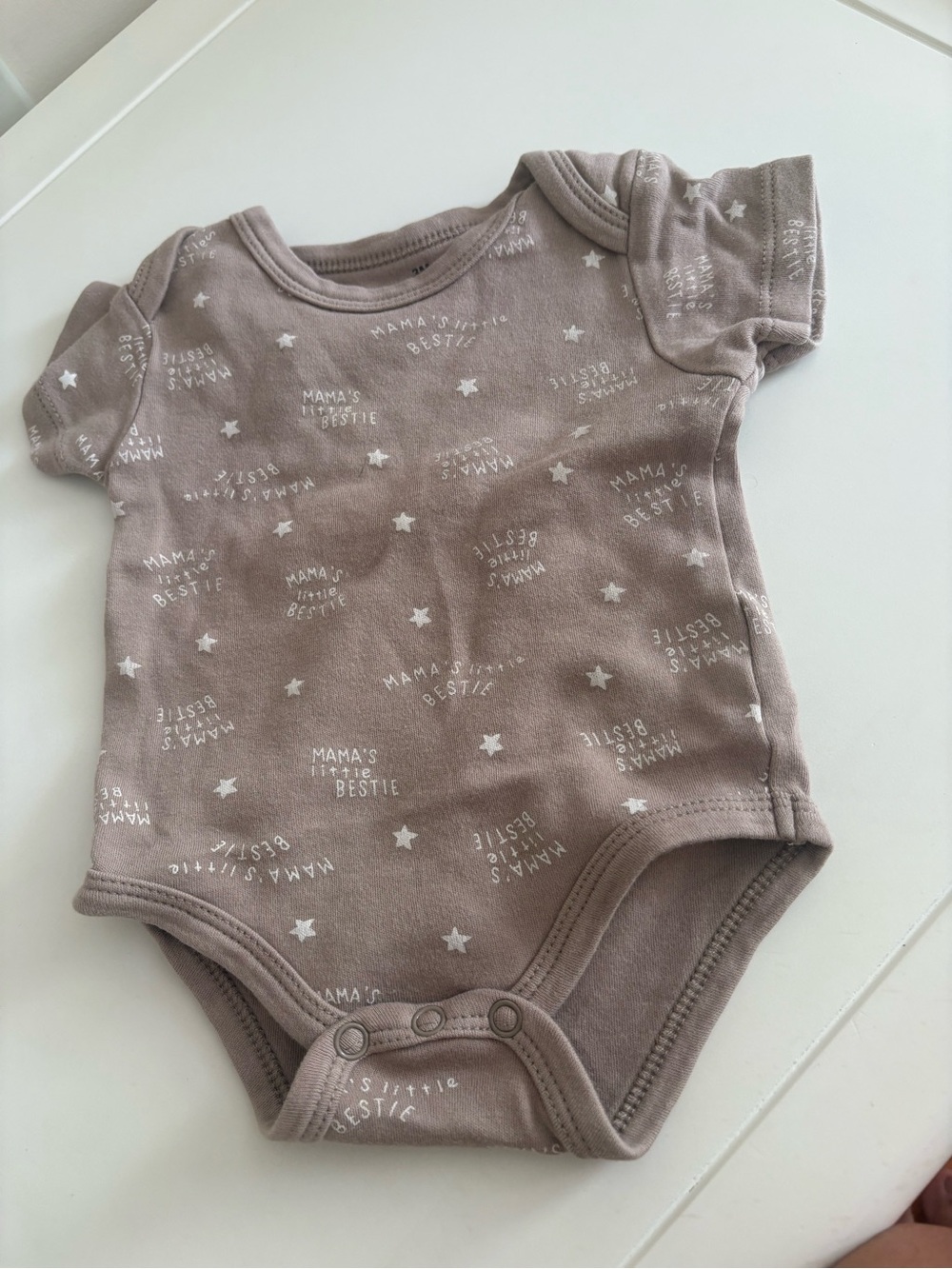 Kids One-Piece Bodysuit in Taupe with Star Print